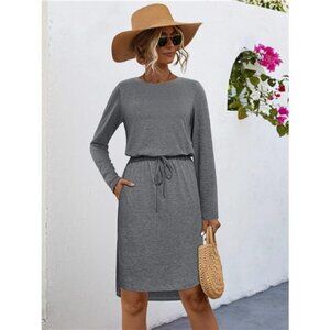 Long Sleeve Drawstring Midi Dress